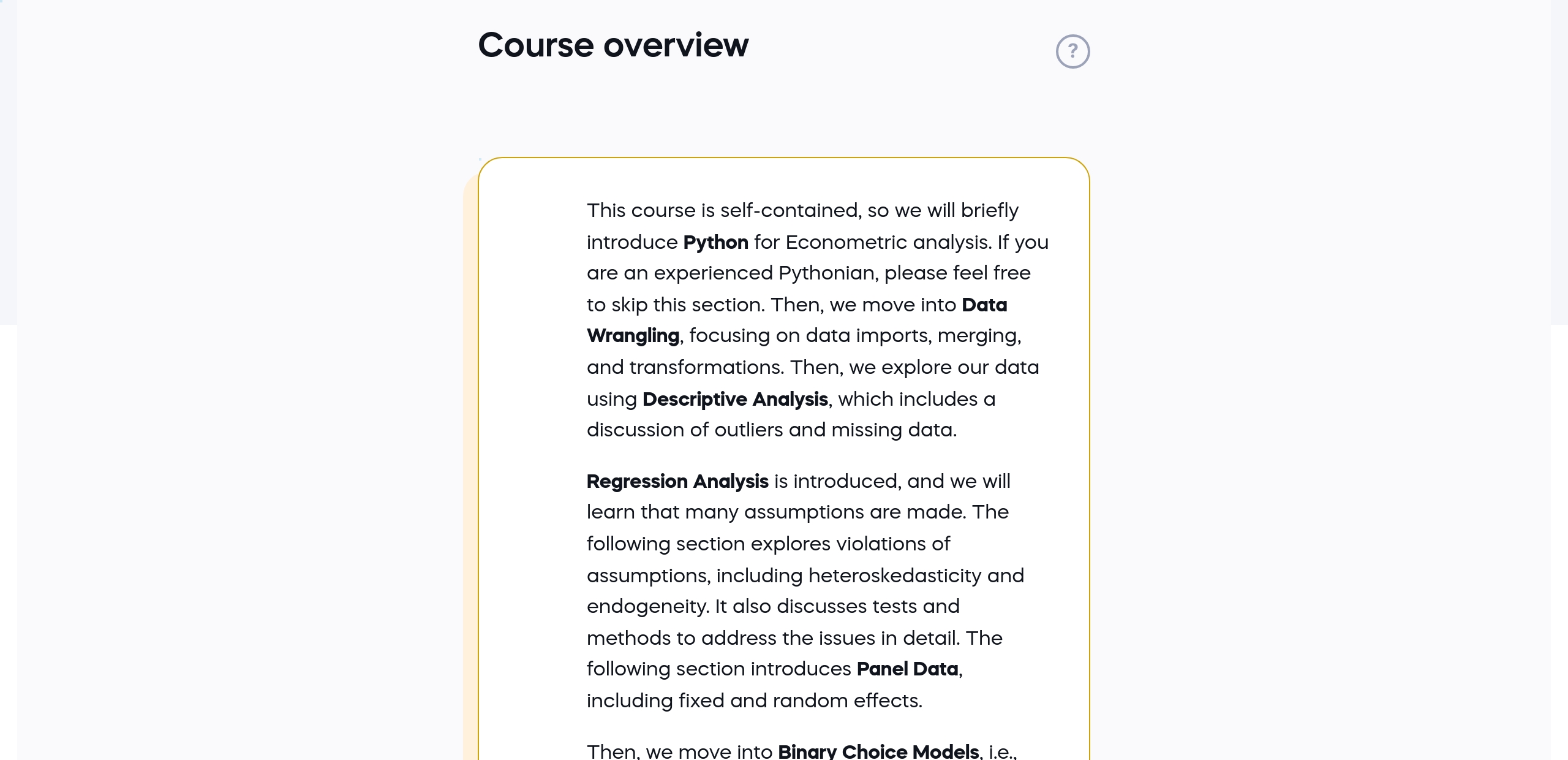 Course overview