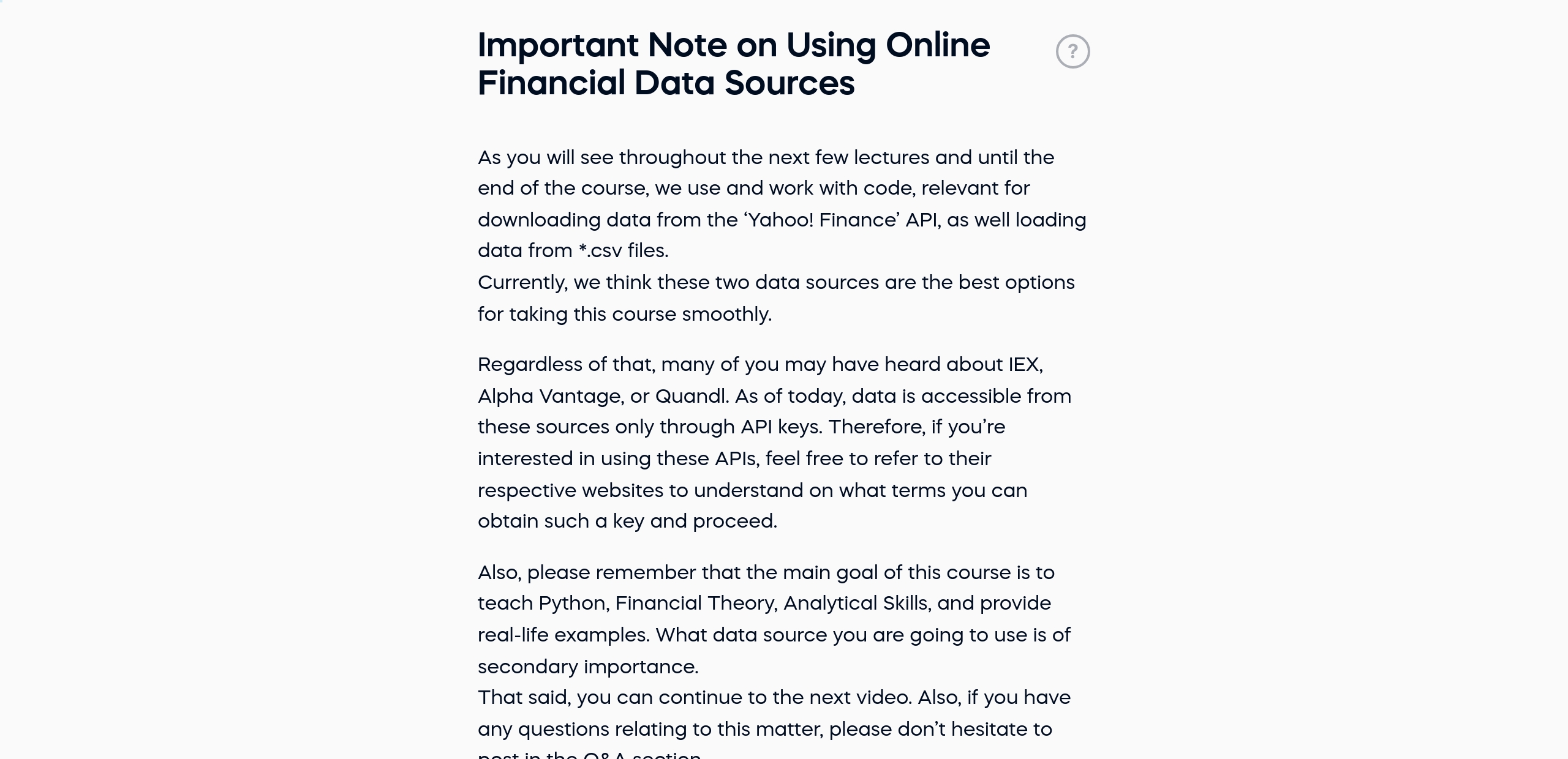 Important Note on Using Online Financial Data Sources