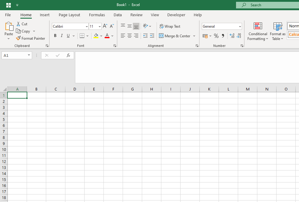 Default Excel worksheet formatting
