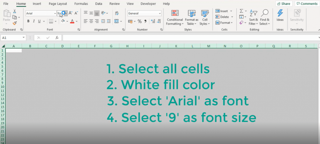 Select Arial as font and 9 as font size