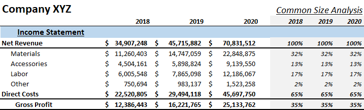 Company XYZ Common Size Income Statement