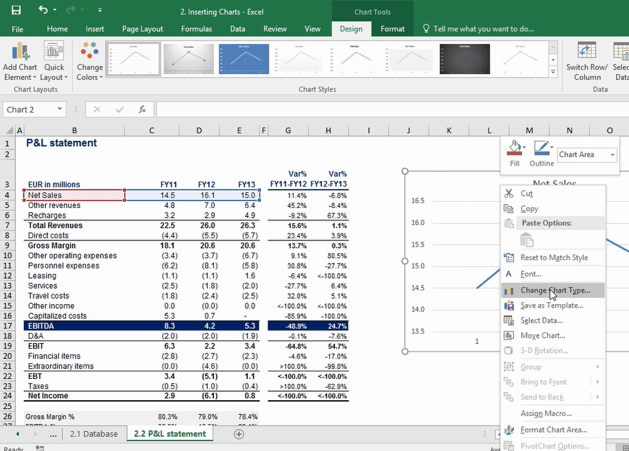 Switching to different chart type in Excel is easy