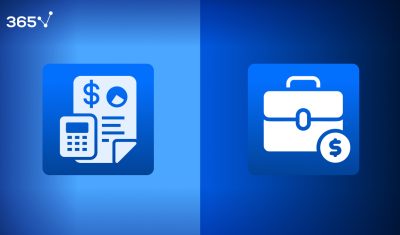 A drawing of a financial statement and a calculator on the left and a briefcase on the right symbolizing the financial accounting vs managerial accounting difference