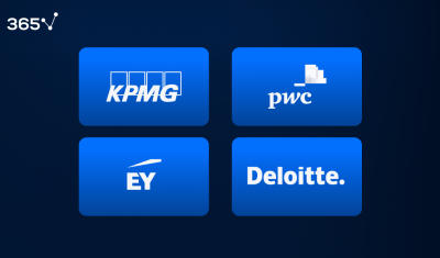 The logos of the big four accounting firms KPMG, PwC, EY, and Deloitte.